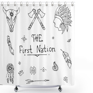 Personality  Native American Style Sketch Icon Set Shower Curtains