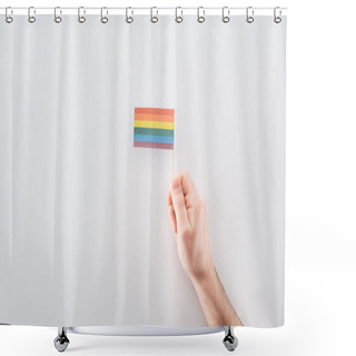 Personality  Partial View Of Male Hand With Paper Rainbow Flag On Grey Background, Lgbt Concept Shower Curtains
