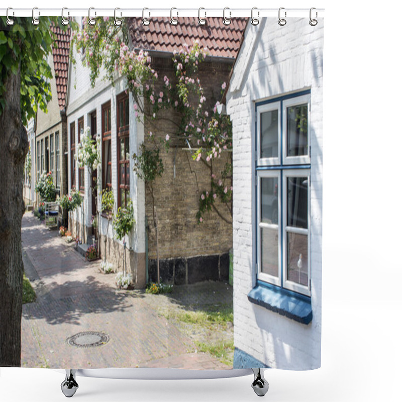 Personality  White Houses With Rose Bushes In A Small Town Shower Curtains