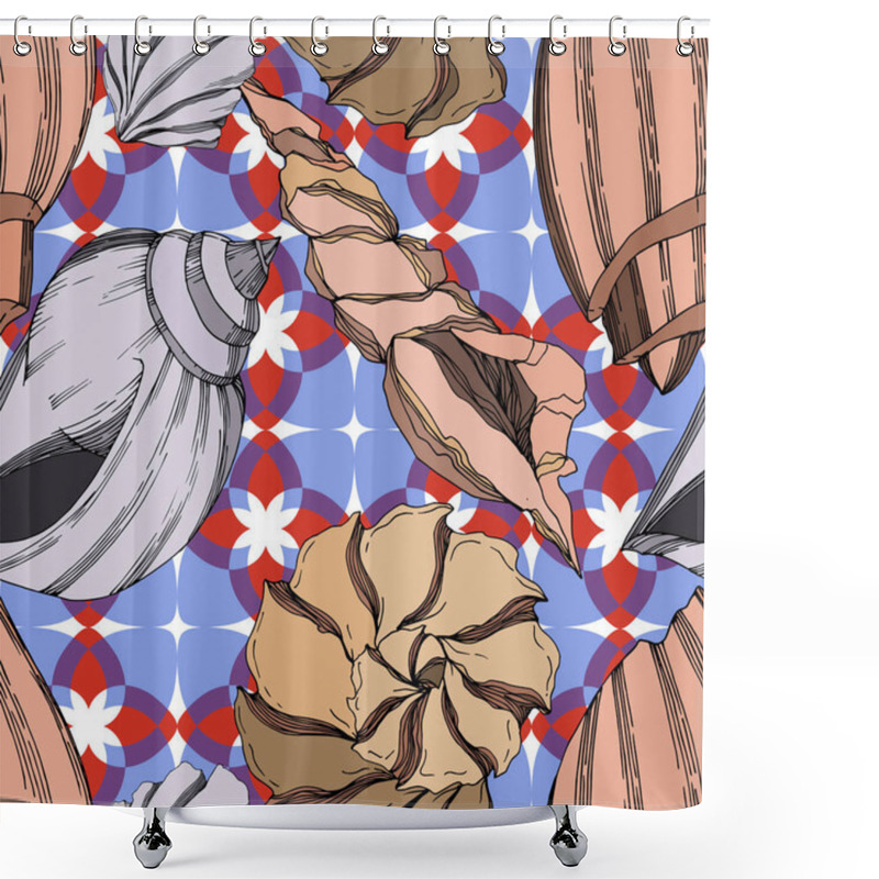 Personality  Vector Summer beach seashell tropical elements. Black and white  shower curtains