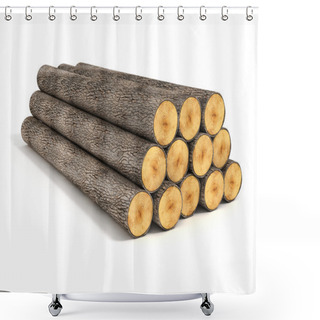 Personality  Stack Of Wood Logs On White Background Shower Curtains