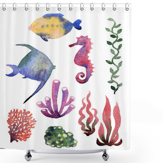 Personality  Different Sea Shells, Corals And Starfish Shower Curtains