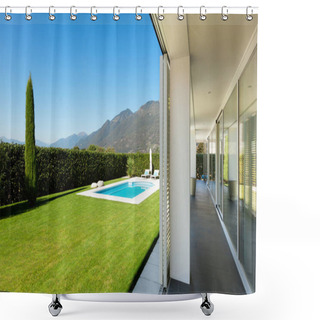 Personality  Modern Villa With Pool Shower Curtains
