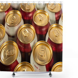 Personality  Gold Beer Cans Close Up Background. Shower Curtains
