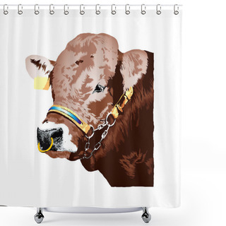 Personality  Brown German Braunvieh Bull Realistic Illustration Shower Curtains