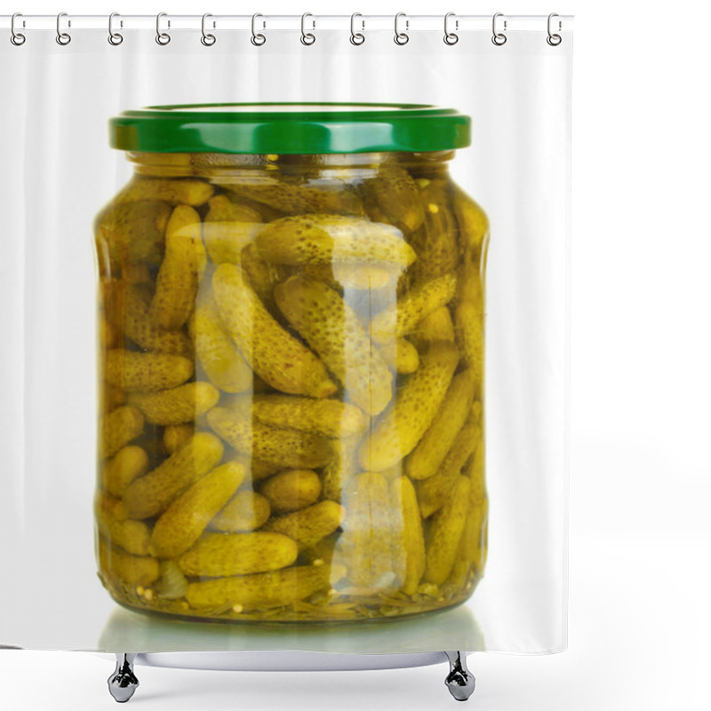 Personality  Jar Of Canned Cucumbers Isolated On White Shower Curtains