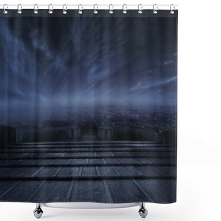 Personality  Dark Clouds Over Urban Background Shower Curtains