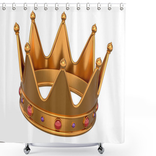 Personality  Gold Royal King Crown With Jewelry Isolated On White Background. 3d Render Of Concept Headdress For King And Queen. Monarch Jewels Or Royalty Luxury For Coronation Shower Curtains