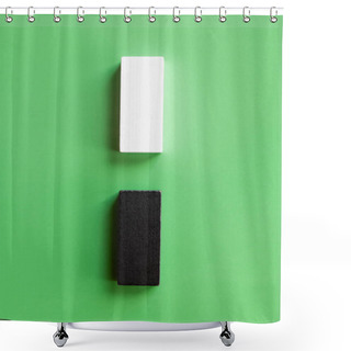Personality  Top View Of Vertical Line Of White And Black Blocks On Green Background Shower Curtains