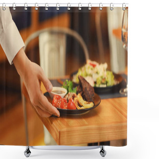 Personality  Waiter Serving Meals Shower Curtains