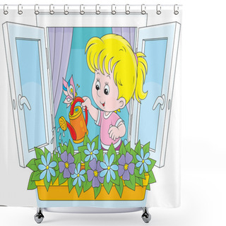 Personality  Girl Watering Flowers Shower Curtains