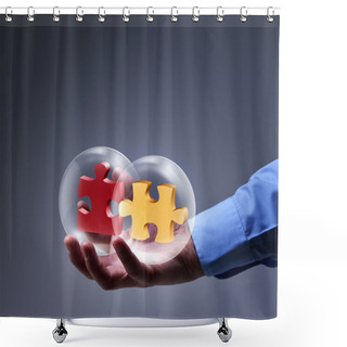 Personality  Businessman Presenting A Brand New Solution Shower Curtains