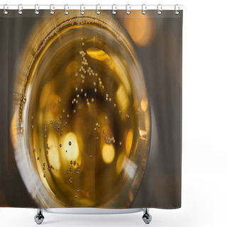 Personality  Top View Of Sparkling Wine In Glass With Blurred Yellow Christmas Lights Shower Curtains