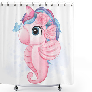 Personality  Cute Little Seahorse Illustration Shower Curtains