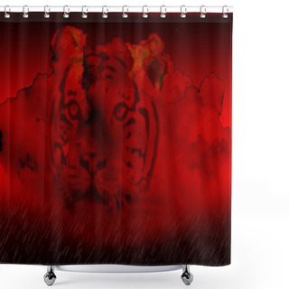 Personality  Raining Fiery Red Storm Clouds With Tiger Face Shower Curtains
