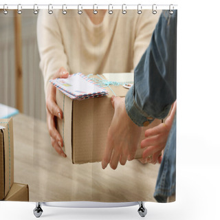 Personality  Woman Gives Parcel In Post Office Shower Curtains
