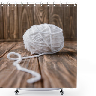 Personality  Close Up View Of White Yarn Clew On Wooden Surface Shower Curtains