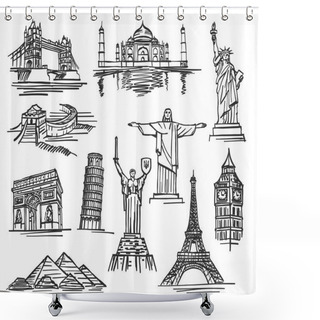 Personality  Exercise Book Sketch Of Hand Drawn Tourist Places. Shower Curtains