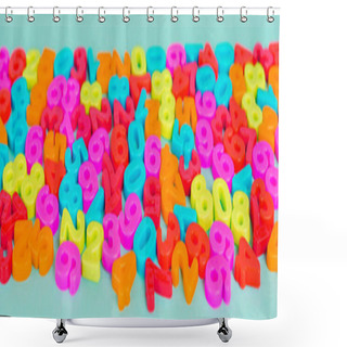 Personality  Colorful Plastic Numbers On Blue Background, Panoramic Shot Shower Curtains