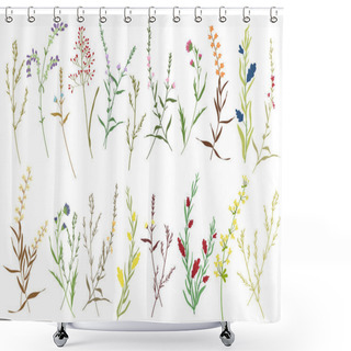 Personality  Big Set Botanic Blossom Floral Elements. Branches, Leaves, Herbs, Wild Plants, Flowers. Garden, Meadow, Feild Collection Leaf, Foliage, Branches. Bloom Vector Illustration Isolated On White Background Shower Curtains