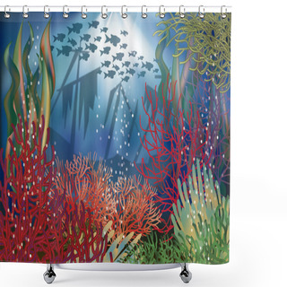 Personality  Underwater Landscape Wallpaper, Vector Illustration Shower Curtains
