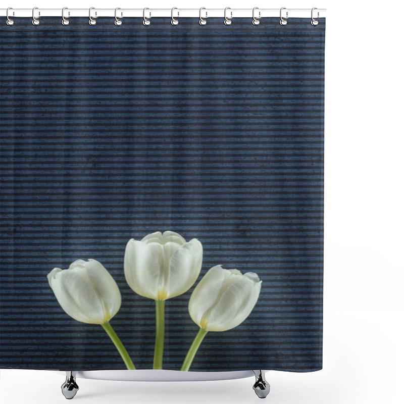 Personality  Tender Tulip Flowers Over Stripped Background Shower Curtains