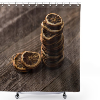 Personality  Dried Citrus Slices On Wooden Brown Surface Shower Curtains