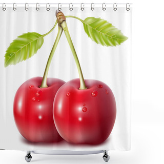 Personality  Cherries With Water Drops. Shower Curtains