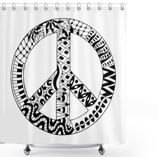 Personality  Hippie Vintage Peace Symbol In Zentangle Style Shower Curtains