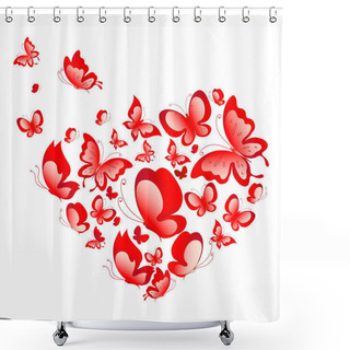 Personality  Valentine Card With Flying Red Butterflies In Form Of Heart Isolated On White Background, Romantic Concept  Shower Curtains