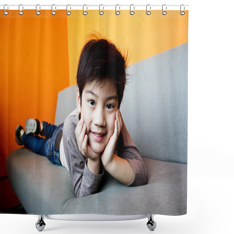 Personality  Portrait Of Happy Asian Cute Boy Shower Curtains