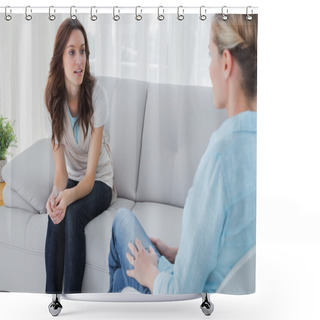 Personality  Woman Having A Conversation With Her Therapist Shower Curtains