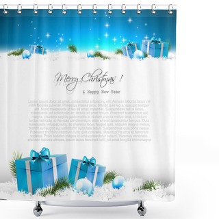 Personality  Blue Christmas Greeting Card Shower Curtains