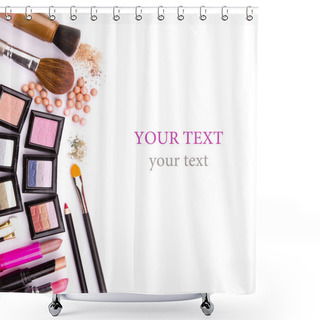 Personality  Makeup Brush And Cosmetics, On A White Background Isolated, With Clipping Path Shower Curtains