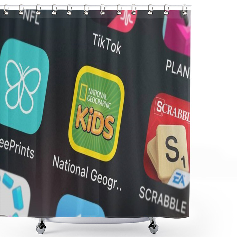 Personality  London, United Kingdom - October 01, 2018: Screenshot Of The Mobile App National Geographic Kids From National Geographic. Shower Curtains