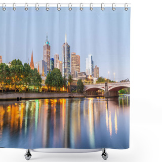 Personality  Melbourne Skyline Along Yarra River At Sunset, Australia Shower Curtains