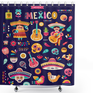 Personality  Vector Illustration Of Colorful Mexican Icons Shower Curtains