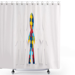 Personality  Panoramic View Of Special Kid With Autism Among Another On White Shower Curtains