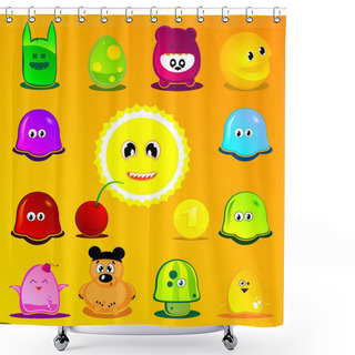 Personality  Set Of Happiness Monsters. Shower Curtains