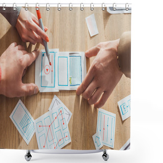 Personality  Cropped View Of Creative Designers Developing User Experience Design With Layouts On Table Shower Curtains