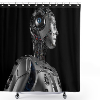 Personality  Very Detailed Futuristic Robot Man In Profile On Black Background 3D Render Shower Curtains