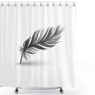 Personality  Black Falling Fluffy Feather Vector Illustration Isolated On White Background. Shower Curtains