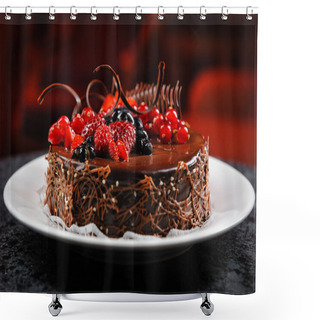 Personality  Luscious Chocolate Cake With Fresh Berries On A Plate Shower Curtains