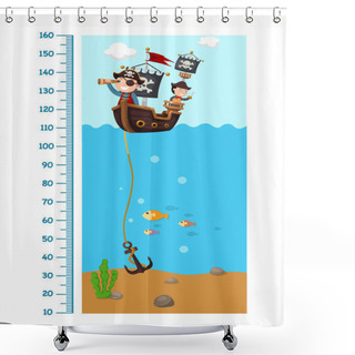 Personality  Meter Wall With Pirate Ship.vector Illustration Shower Curtains