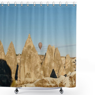 Personality  Hot Air Balloon Flying In Goreme National Park, Fairy Chimneys, Cappadocia, Turkey Shower Curtains