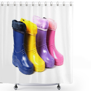 Personality  Rain Boots Universal Isolated On White Background Shower Curtains