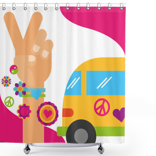Personality  Vintage Van Hand Peace And Love Flowers Hippie Free Spirit Shower Curtains