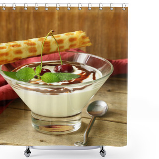 Personality  Dairy Dessert Mousse With Chocolate Sauce Shower Curtains