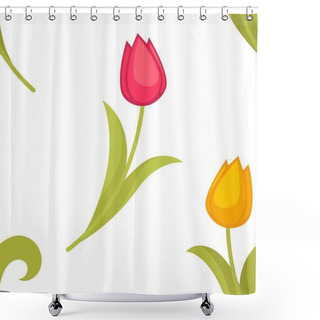 Personality  Chicken And Bunny Eggs And Tulips Easter Religious Holiday Vector Flowers And Festive Symbols Rabbit And Hen Greeting And Celebration Christian Religion Event Spring Blossom And Symbolic Animals. Shower Curtains