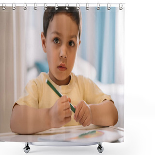 Personality  Cute Kid Looking At Camera While Holding Felt-tip Pen Shower Curtains